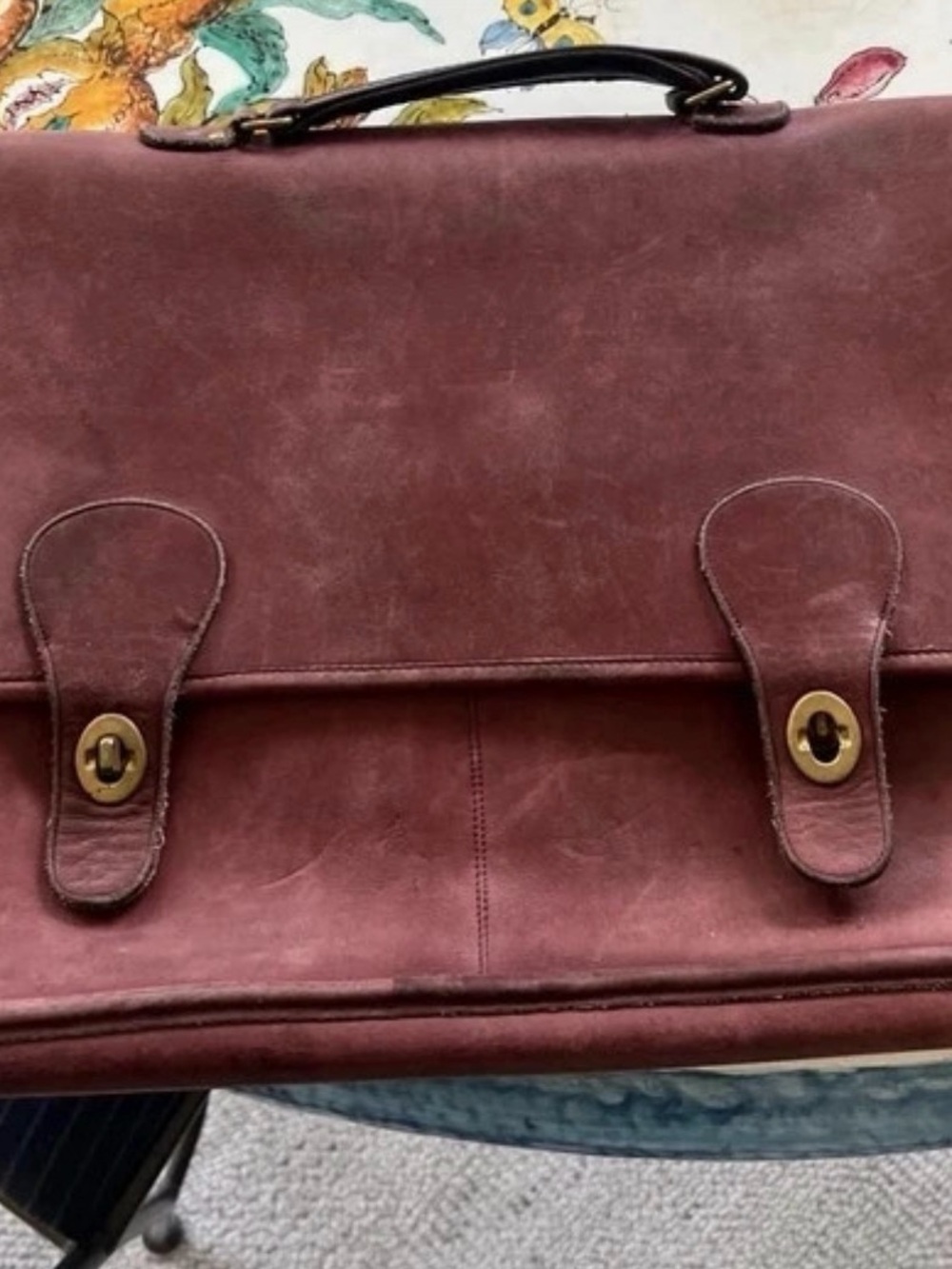 Coach Men’s Leather Briefcase in Burgundy with Brass Hardware